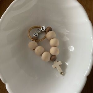 Wooden Bead DAD Keychain with Cross Charm